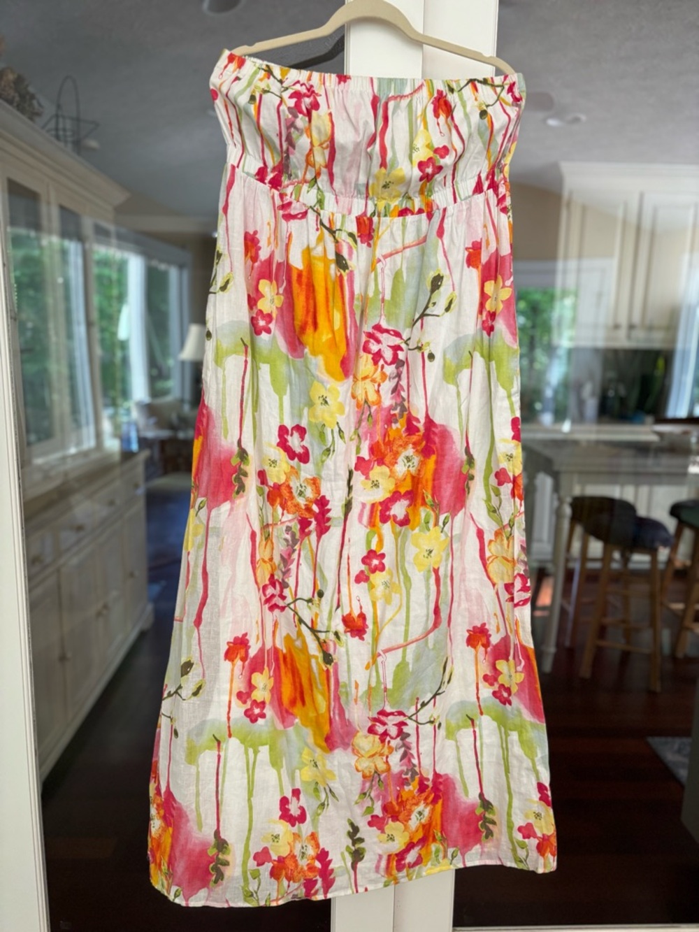 Old Navy Pastel Floral Strapless Dress in White, Pink & Yellow